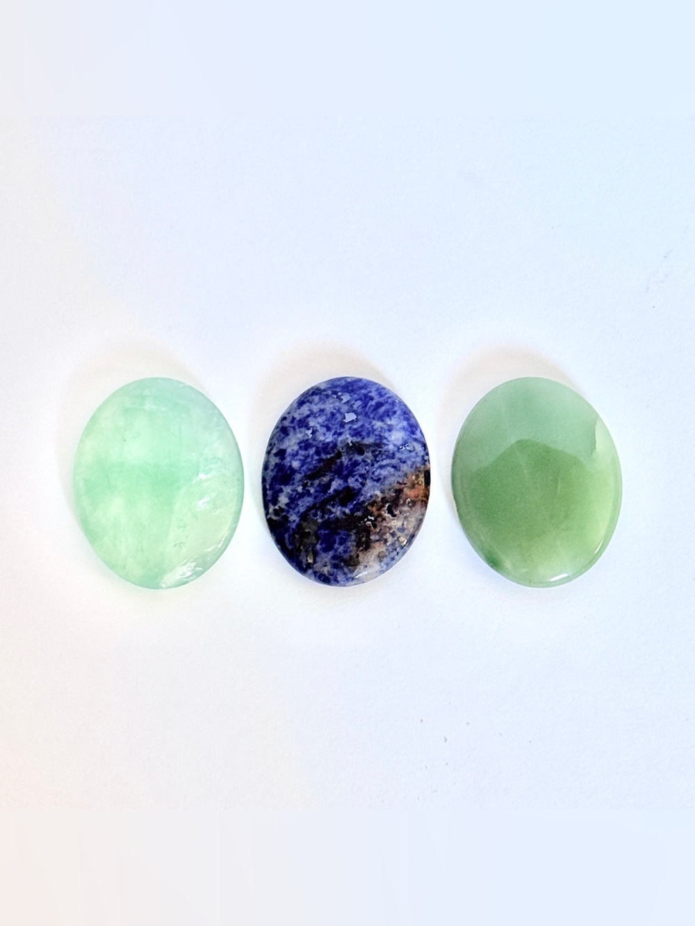 Set of 3 Polished Worry Stones – Green Fluorite, Sodalite & Green Aventurine